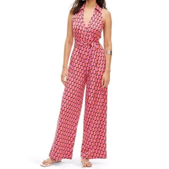 Diane Von Furstenberg Pants - Diane Von Furstenberg Pink Patterned Jumpsuit and camera bag set